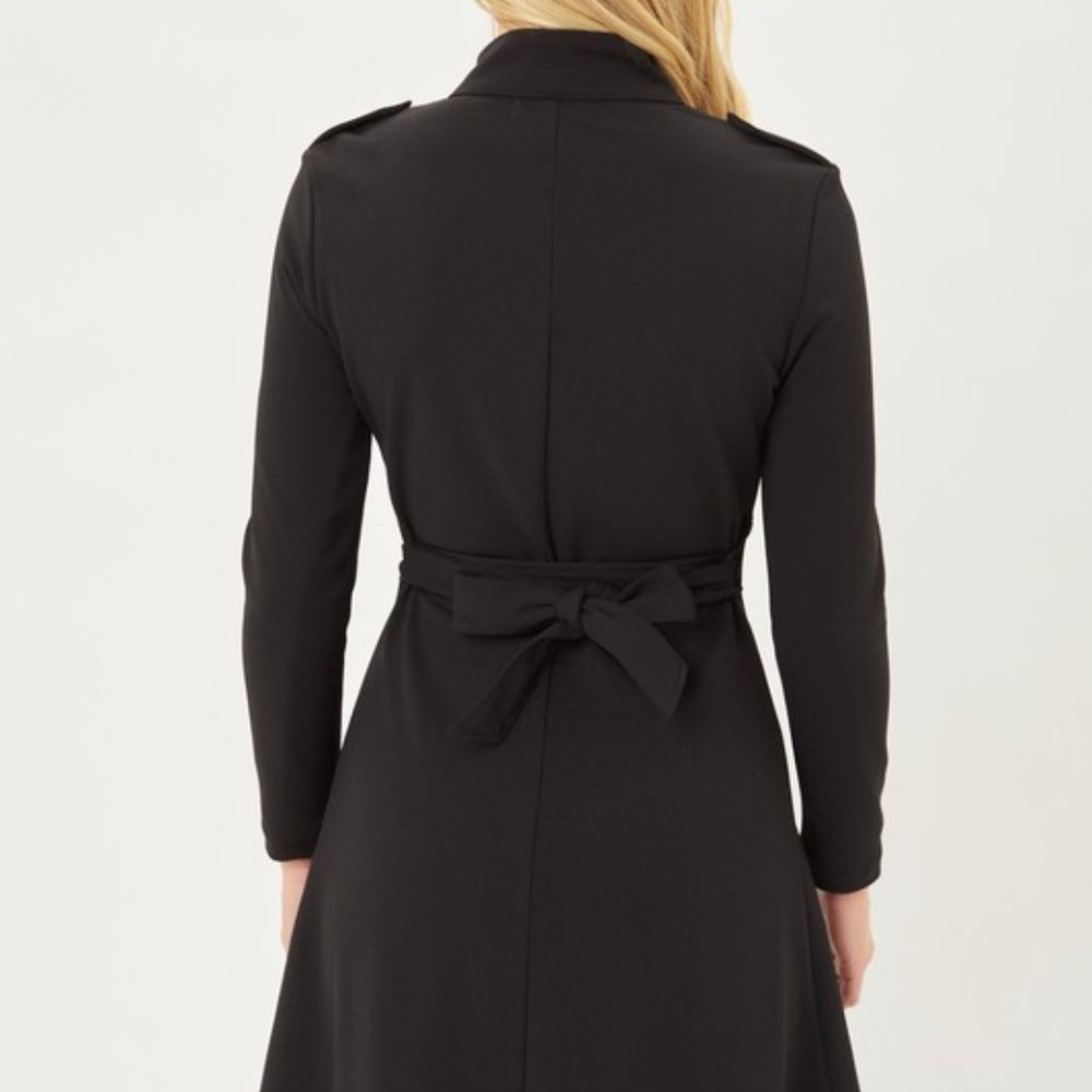 *ONLY 1 LEFT* Zip Up Long Line Trench Coat Jacket, with Waist Belt, Black - Picture 3 of 6